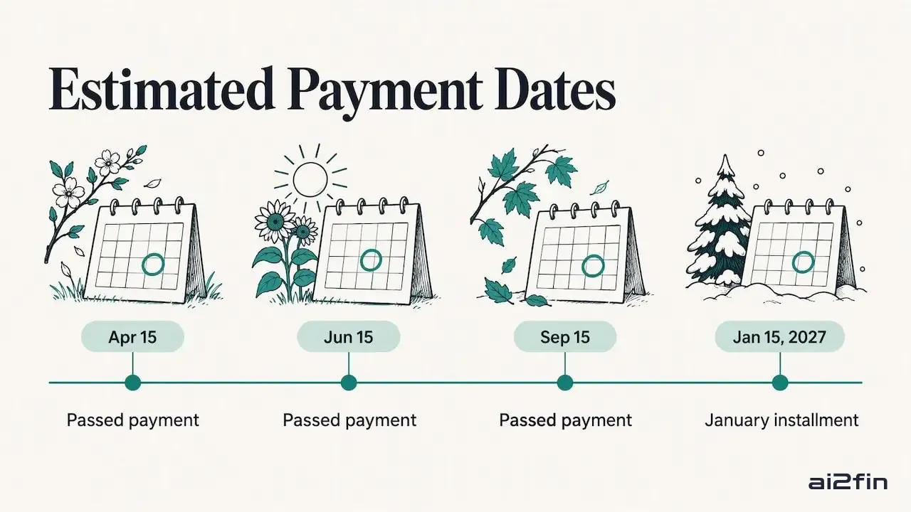 Four federal estimated tax payment dates for 2026: April 15, June 15, September 15 and January 15